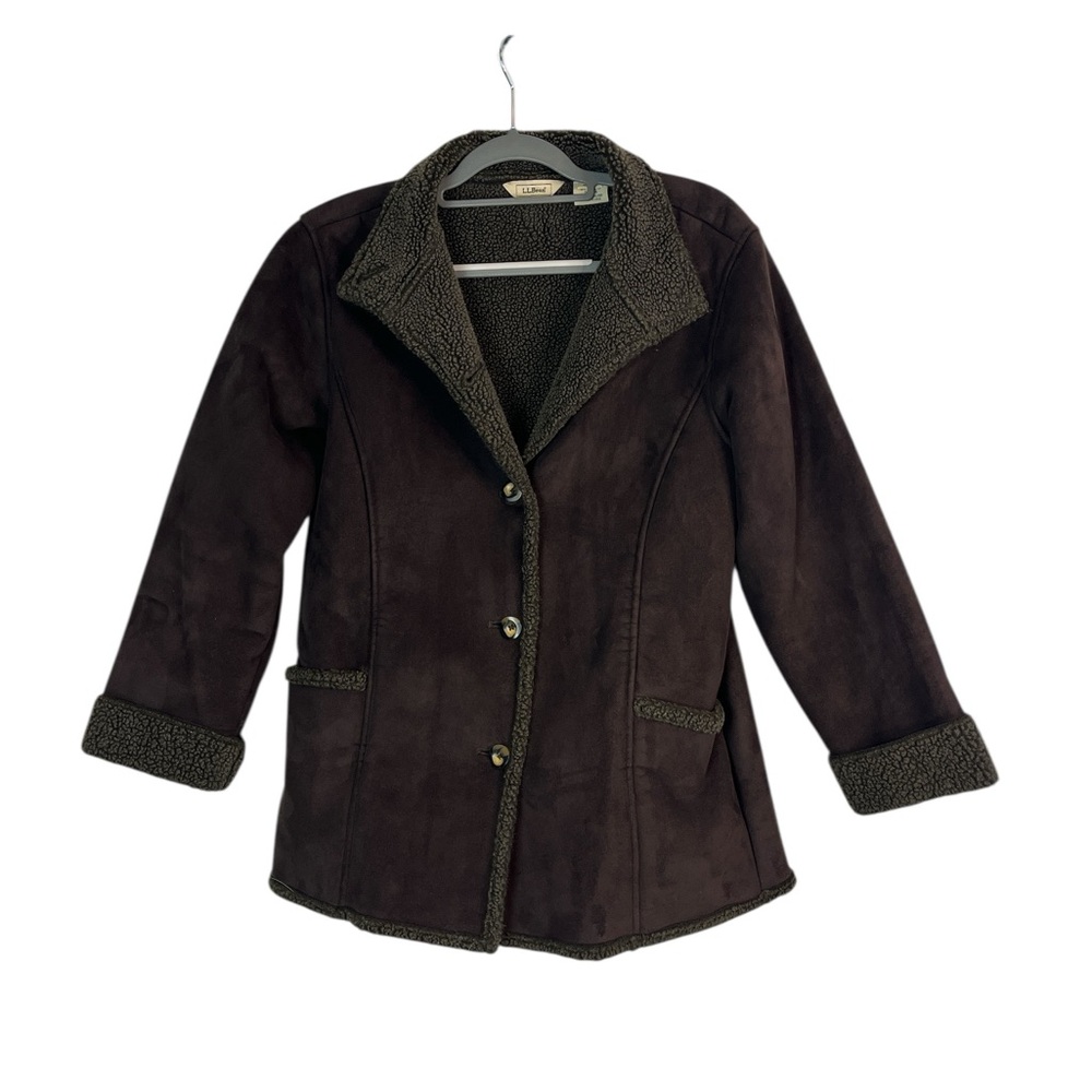 VTG L.L. Bean Brown Suede Shearling-Trim Jacket